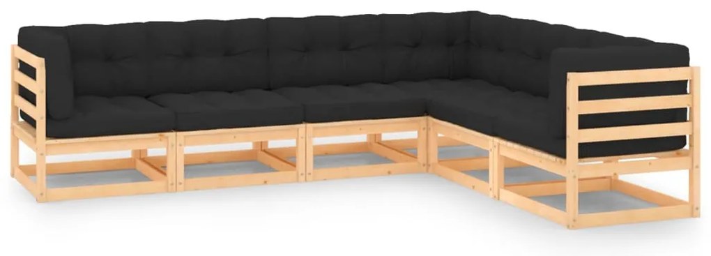 6 pcs conjunto lounge de jardim c/ almofadões pinho maciço