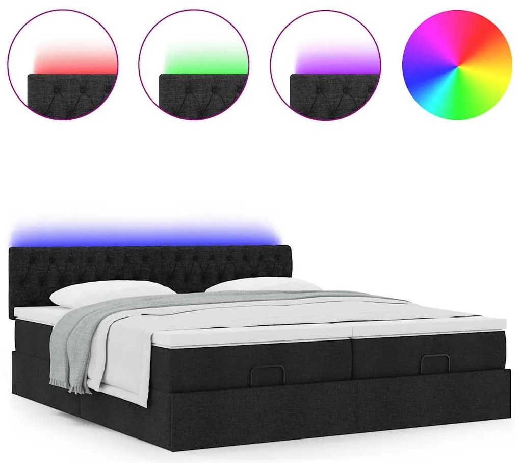 63 / 5,000vidaXL Estrutura de cama otomana com colchões tecido preto