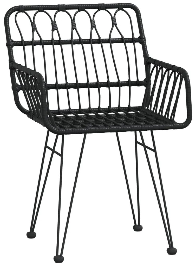 3 pcs conjunto de jantar para jardim vime PE preto