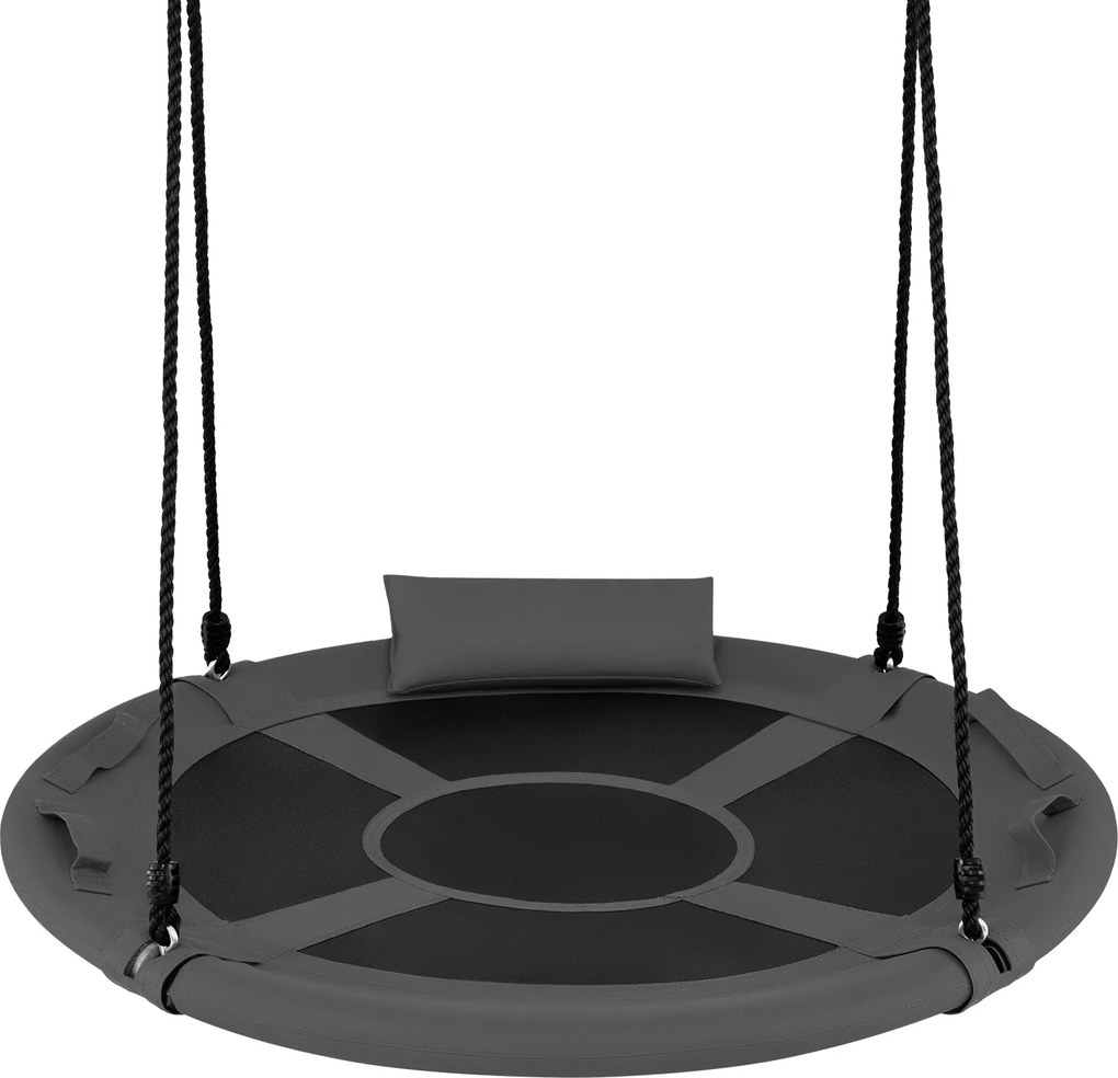Baloiço redondo para crianças de 100 cm com correias ajustáveis, apoio de cabeça macio e alças, para uso interior e exterior, capacidade de 150 kg, a