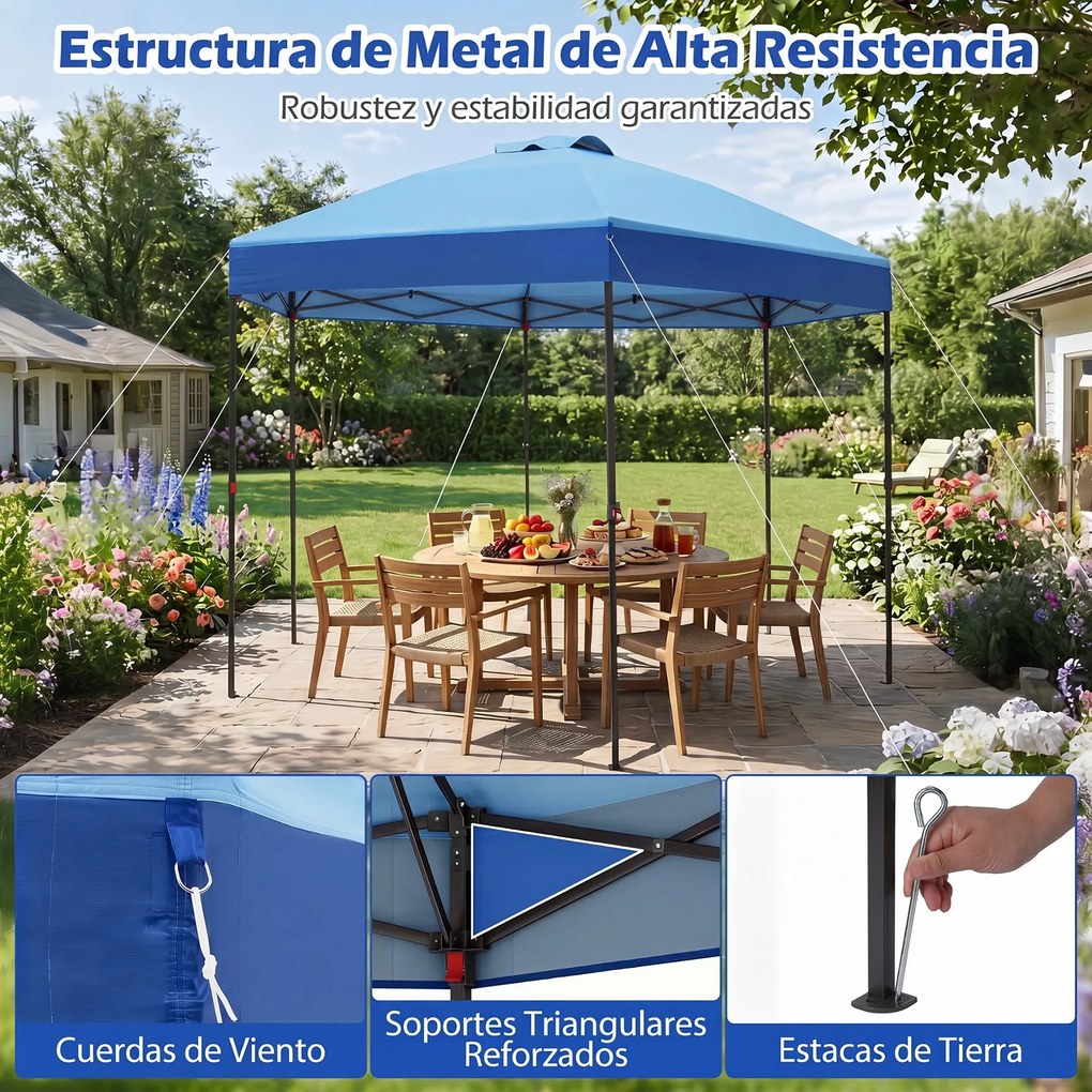 Tenda Dobrável de Jardim Hexagonal, 361,5 x 361,5 x 265 cm, Altura Regulável, Azul