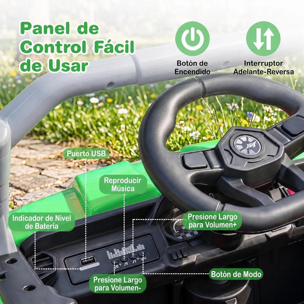 Carrinho Elétrico Infantil 12V para crianaças 2 a 5 anos, 99 x 54 x 52 cm, Dois Motores, Verde