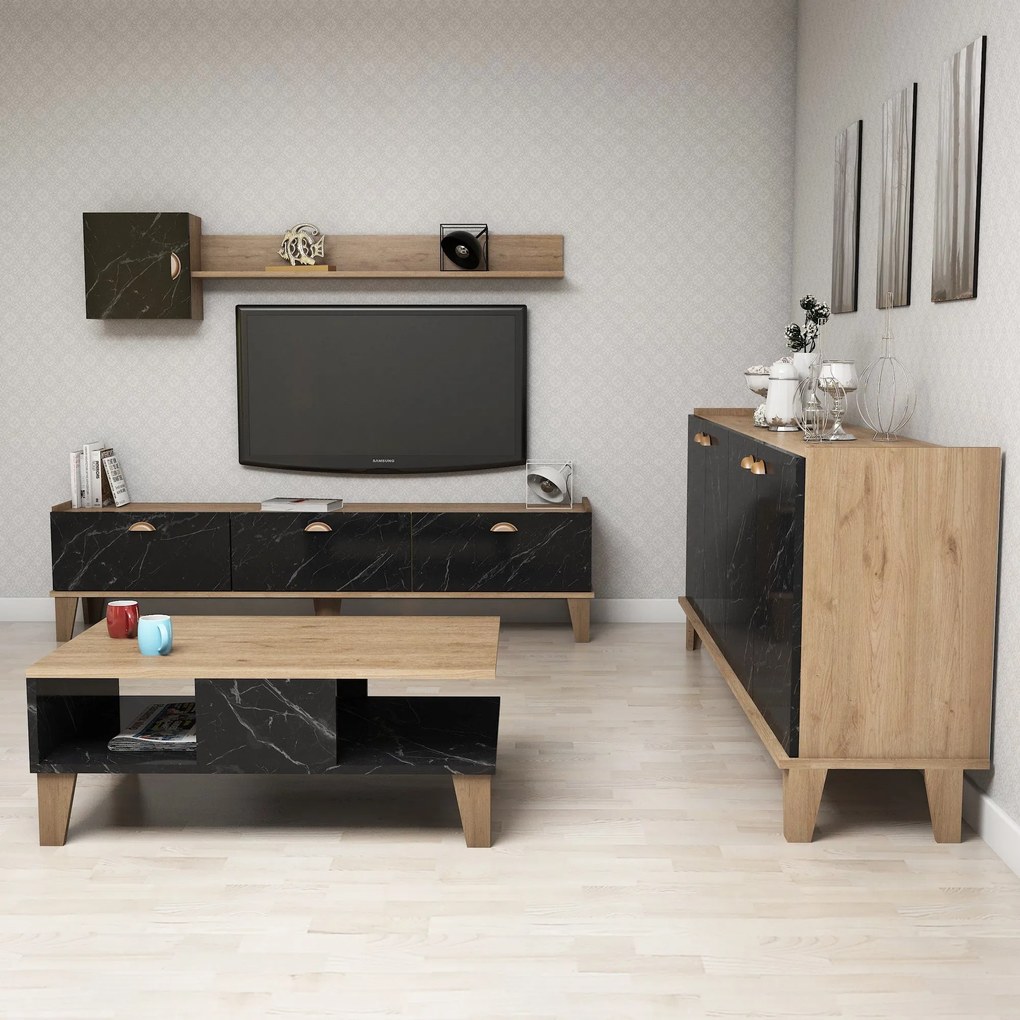 Conjunto de Mobiliário de Sala de Estar Sumer – Carvalho – TV Stand: 1