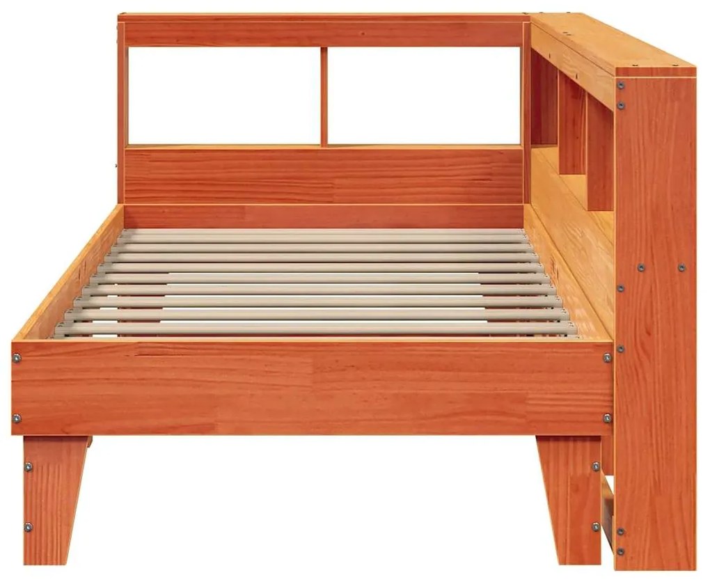 Cama com estante sem colchão 75x190cm pinho maciço castanho-mel