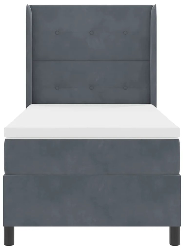 Cama Box Spring com Colchão e LED Cinza Escuro 90x190 cm Veludo