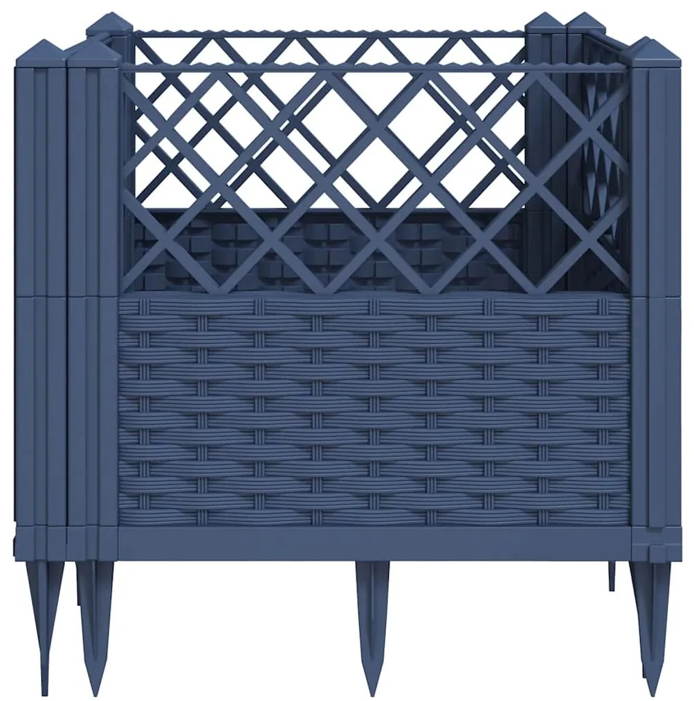 Vaso/floreira de jardim c/ estacas 43,5x43,5x43,5cm PP cinzento azul