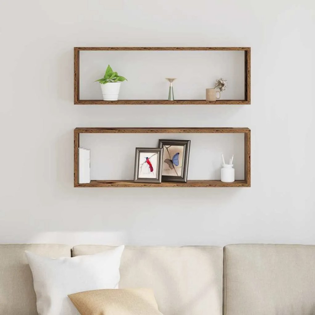Conjunto de 2 Prateleiras de Parede vidaXL em Madeira Antiga 80x15x26