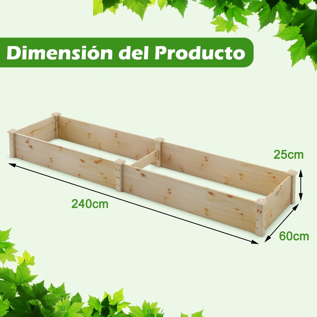 Floreira Caixa elevada de madeira para plantas, canteiro para legumes, flores, ervas, frutas, vaso elevado para jardim, 240x60x25 cm