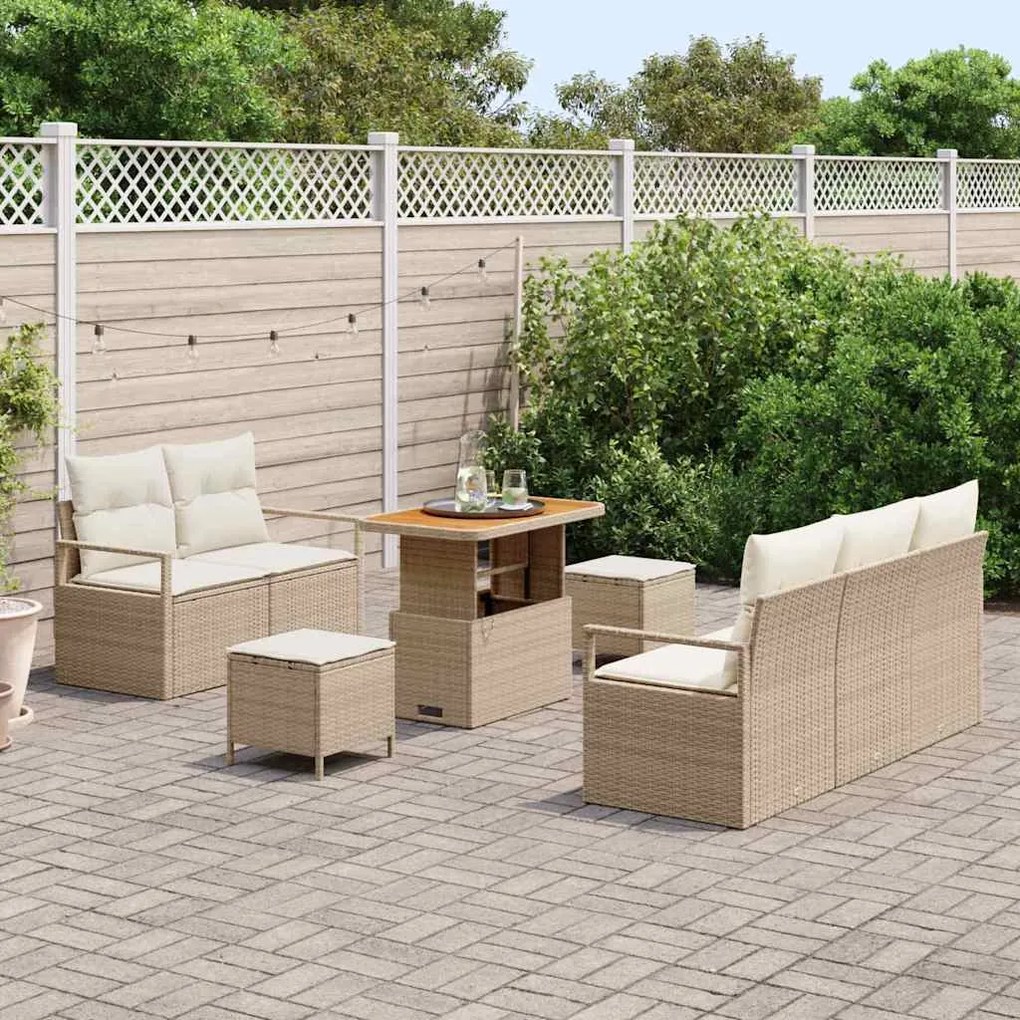 Conjunto de Sofá de Jardim com 8 Peças e Almofadas Beiges em Rattan Po