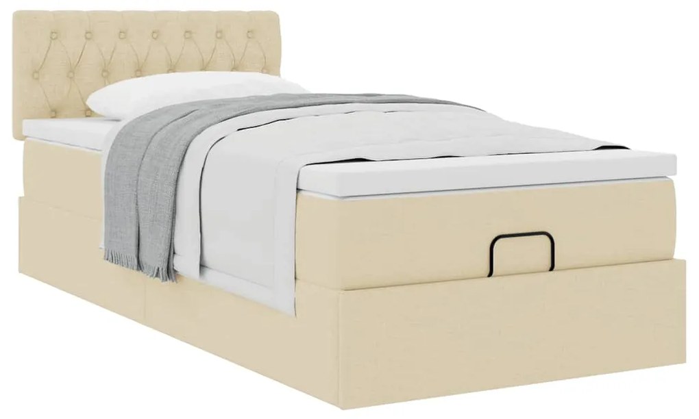 Cama otomana com colchão 100x200 cm tecido creme