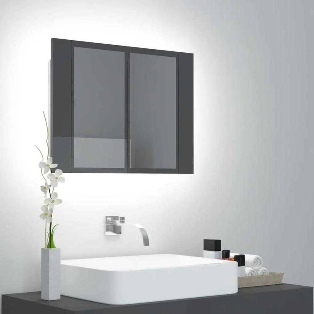 804963 vidaXL Armário espelhado casa de banho LED 60x12x45 cm cinza brilhante