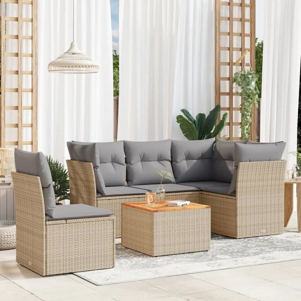 vidaXL 6 pcs conjunto de sofás p/ jardim com almofadões vime PE bege