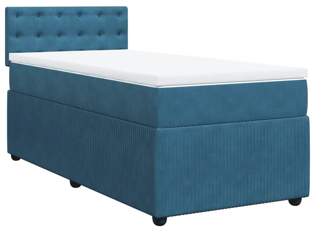 Cama boxspring com colchão 90x200 cm veludo azul