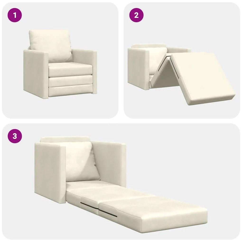 Sofá-cama 2-em-1 Creme 74x77x81 cm Veludo