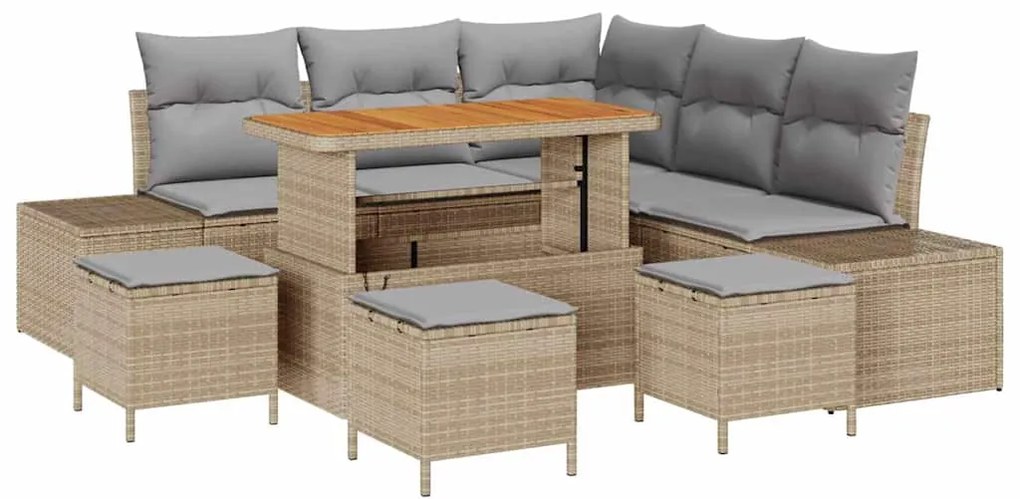 Conjunto de Sofá de Jardim com Almofadas Bege em Rattan de Polipropile