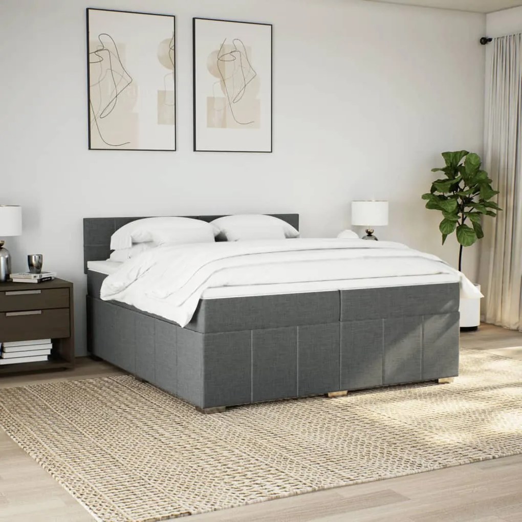 Cama com molas/colchão 200x200 cm tecido cinzento-escuro