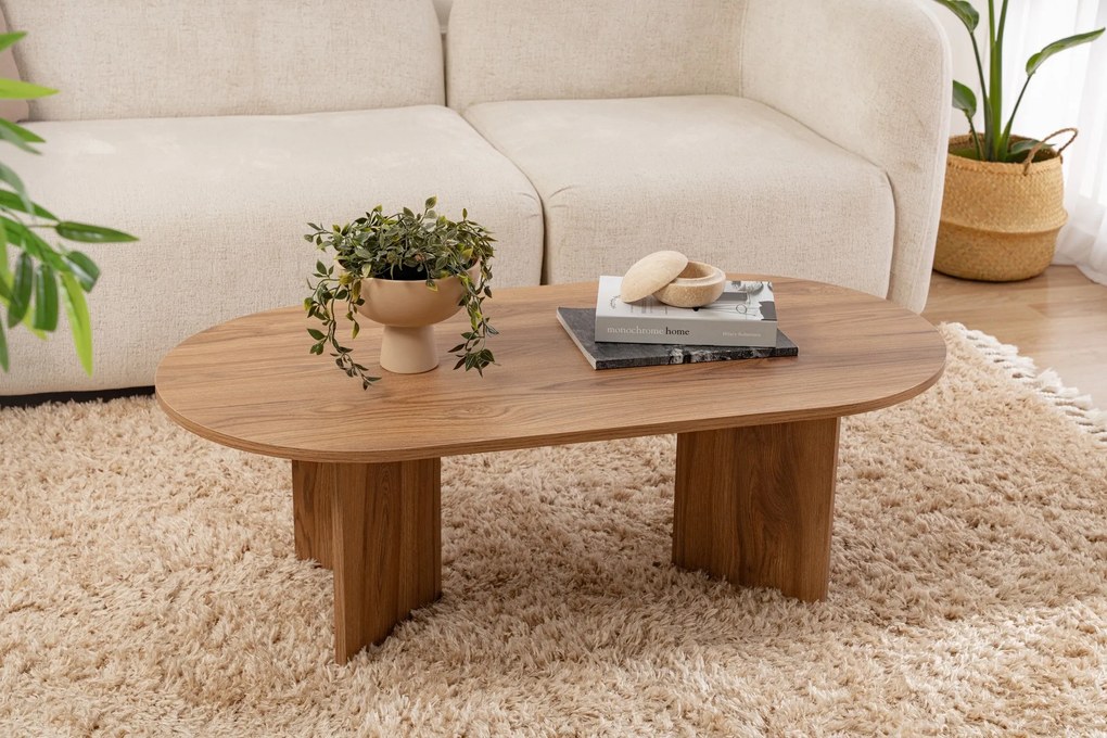 Mesa de Café Oval - Cor Lute - 120x60x40cm