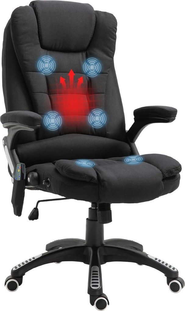 Vinsetto Cadeira para Secretaria Reclinável até 130° c/ 6 Pontos de Massagem e Aquecimento 68x72x110-120 cm Preto | Aosom Portugal