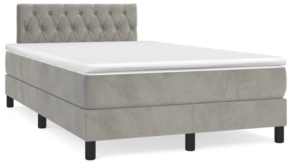 vidaXL Cama boxspring com colchão 120x190 cm veludo cinzento-claro