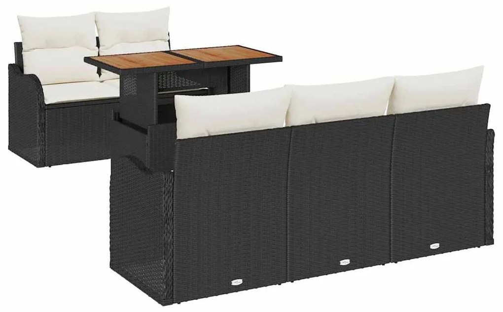 Conjunto de sofá de jardim com 6 peças e almofadas pretas de poliratta