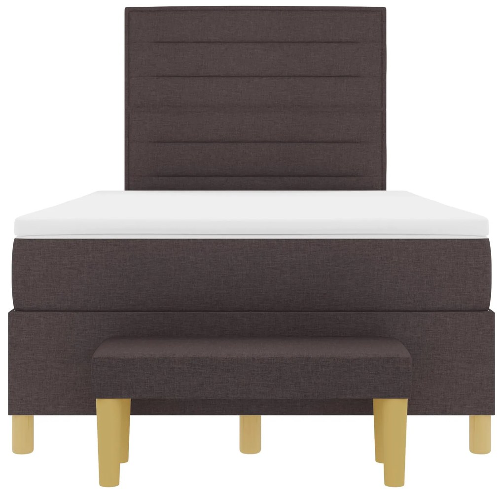 Cama Box Spring com Colchão e Banco Castanho Escuro 120x200 cm Tecido
