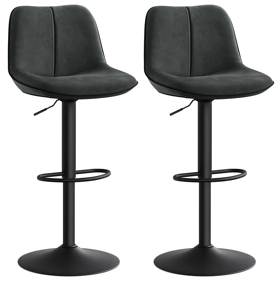 Conjunto de 2 bancos altos ajustáveis em altura com assento giratório e revestimento em veludo 49,5 x 45 x 88,5–109,5 cm Antracite
