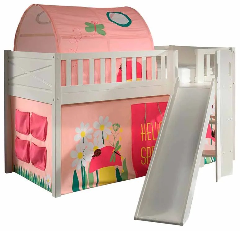 Conjunto cama Infantil SCOTT + escorrega + cortina de brincar SPRING + Túnel Branca