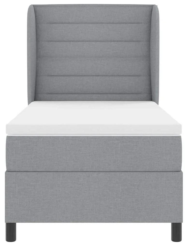 Cama box com colchão cinza claro, 100 x 200 cm, em tecido.