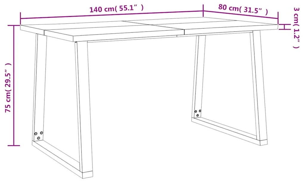 Mesa de jantar c/ bordas vivas 140x80x75 cm acácia maciça