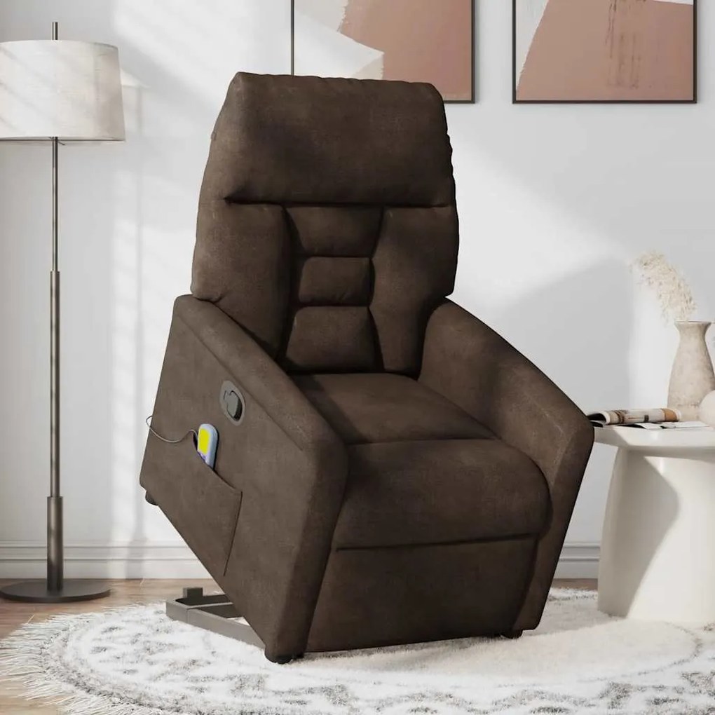 Poltrona de massagens reclinável elevatória microfibra castanho