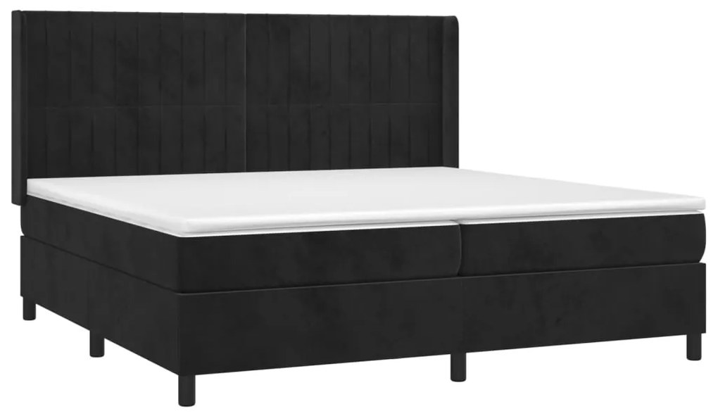 Cama box spring c/ colchão/LED 200x200 cm veludo preto