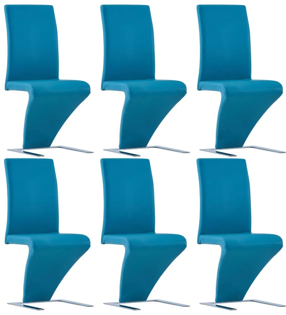 vidaXL Cadeiras de jantar ziguezague 6 pcs couro artificial azul