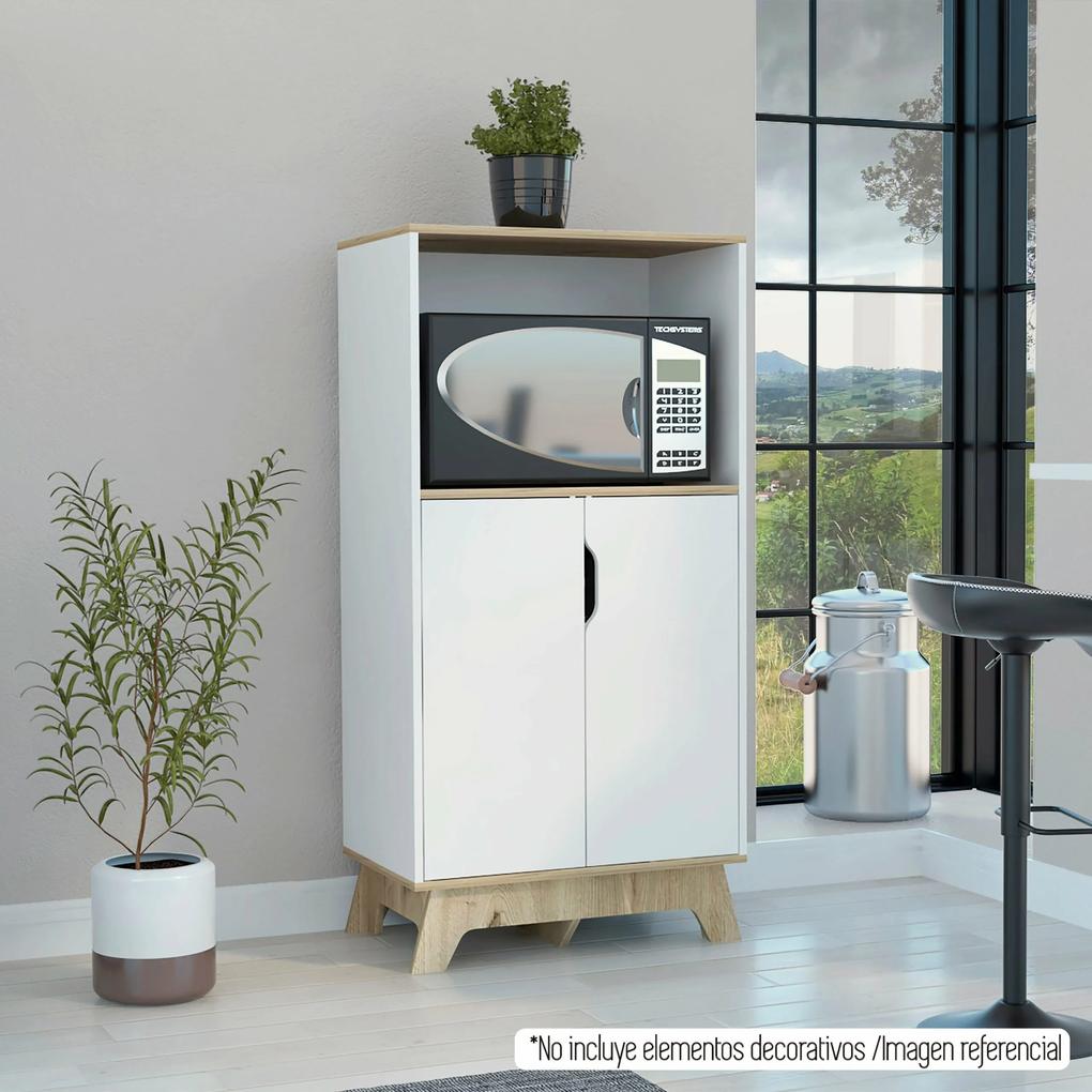 Móvel de cozinha auxiliar para microondas Z65, com duas portas, 130 cm a x 65 cm e x 40 cm P, dune/branco