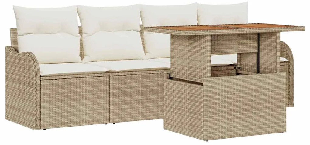Conjunto de Sofá de Jardim de 5 Peças com Almofadas de Rattan Sintétic