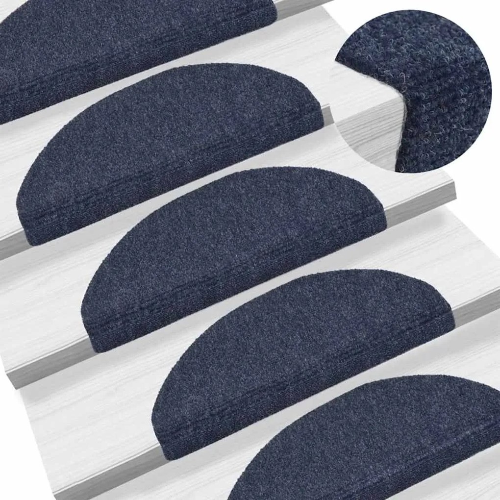 Tapetes de escada adesivos 15 pcs 65x21x4 cm azul