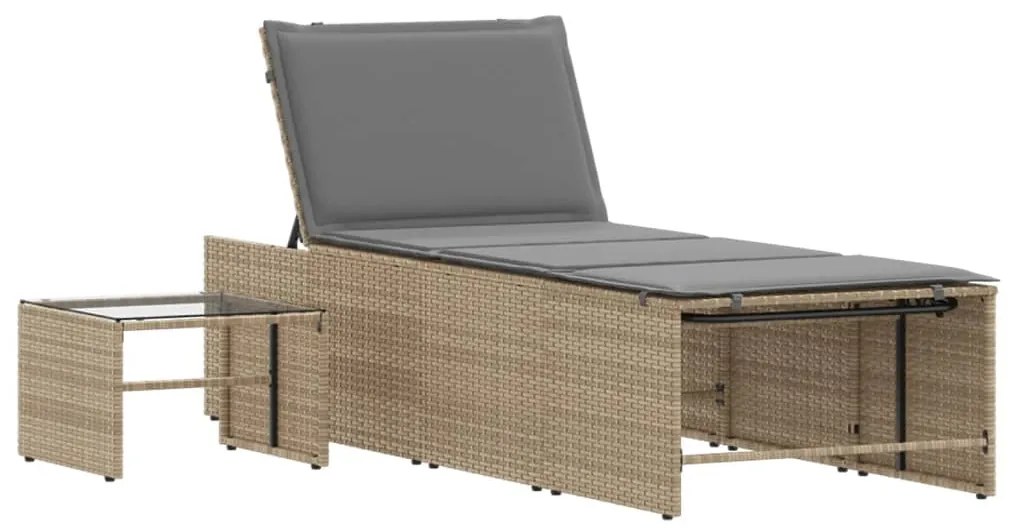 Espreguiçadeiras com mesa 2 pcs vime PE bege