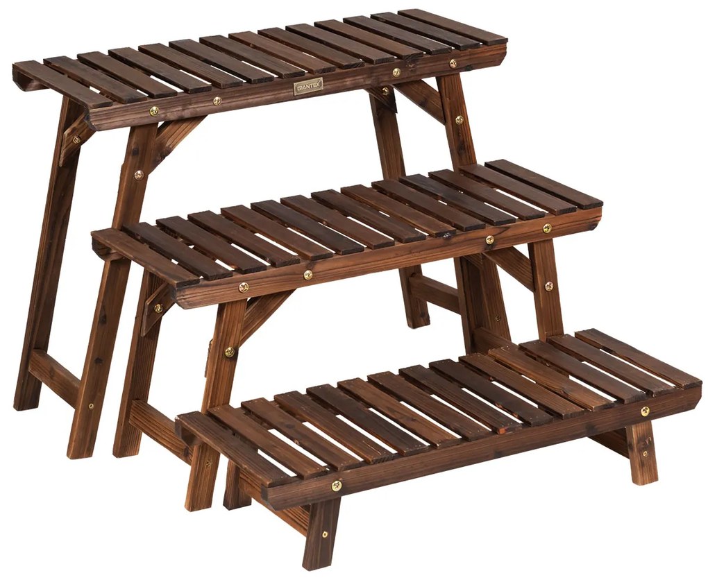 Estante com 3 níveis para plantas de madeira para flores para jardim, pátio e varanda Natural