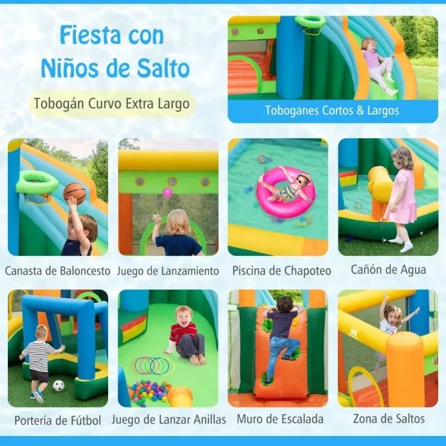 Parque aquático Castelo insuflável (SEM SOPRADOR) para crianças de 3 a 10 anos com escorregas duplos, piscina infantil, parede de escalada, canhão de