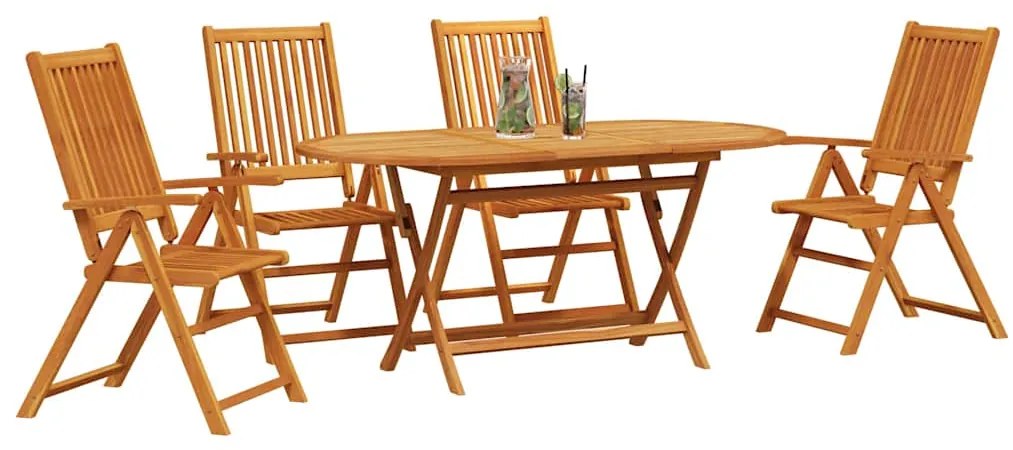 Conjunto de Jantar ao Ar Livre 5 pcs Madeira Natural Grande