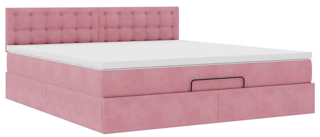 Estrutura de cama otomana com colchão 160x200 cm veludo rosa