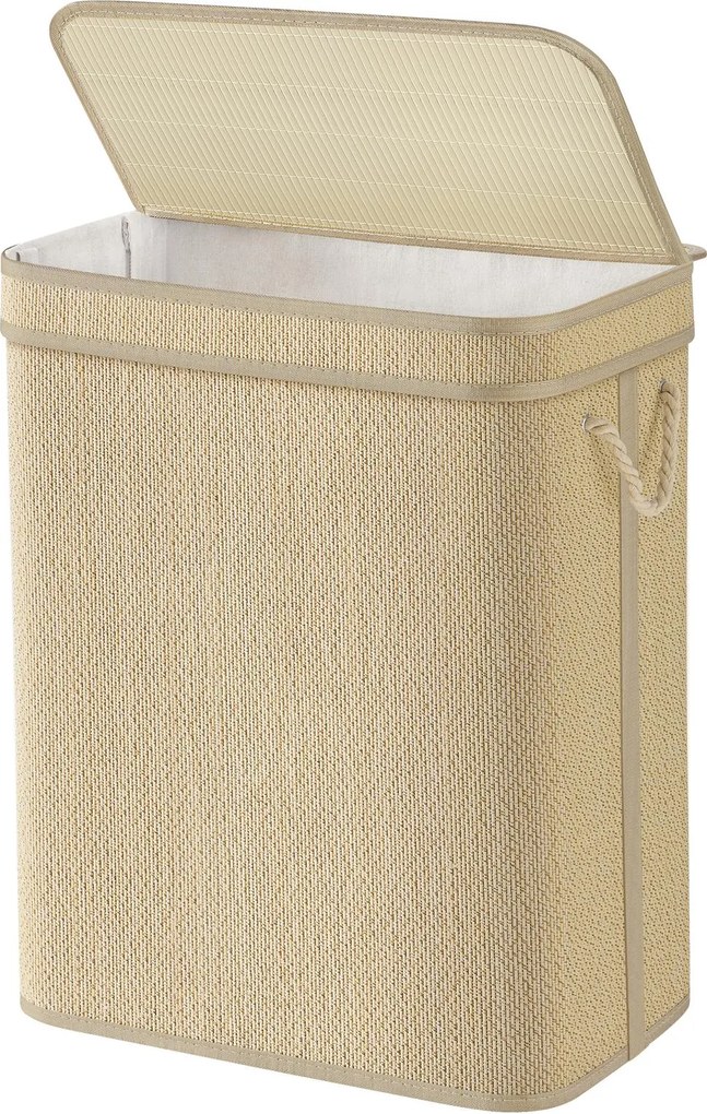 Cesto para roupa suja em bambu 90 L, saco para roupa suja removível e lavável, 49 x 33 x 61 cm natural