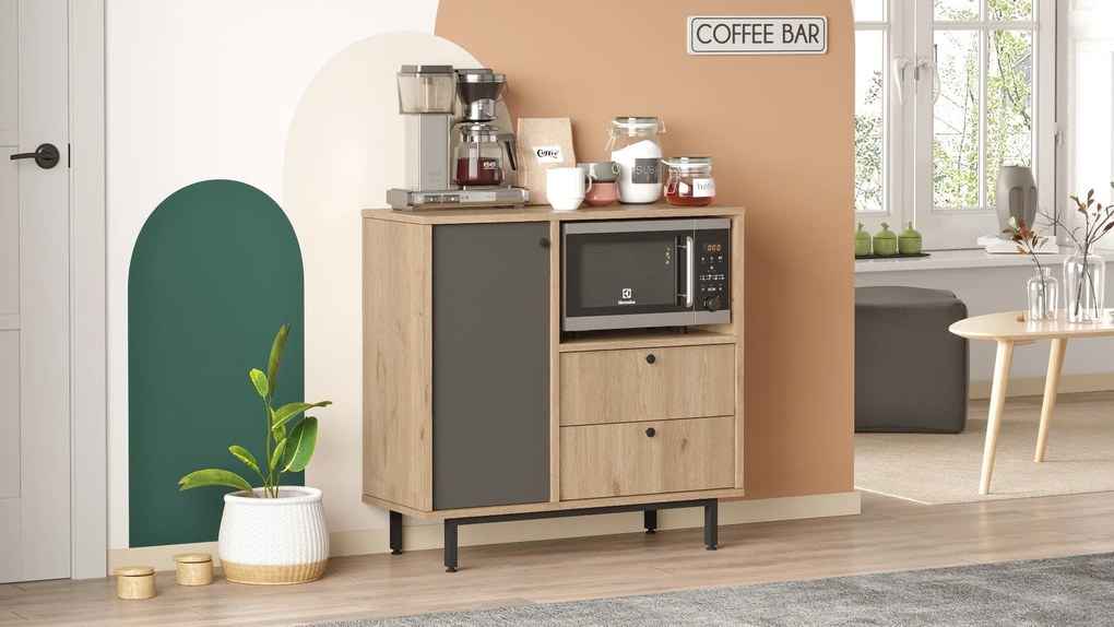 Aparador de cozinha "Toledo" - Carvalho e Antracite - 88x85x35.5cm - D