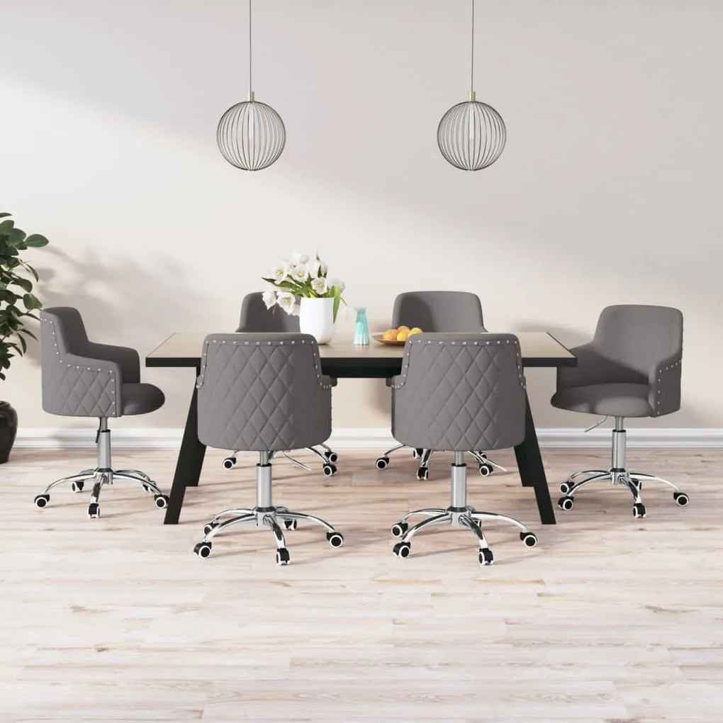 vidaXL Cadeiras de jantar giratórias 6 pcs tecido cinzento-escuro
