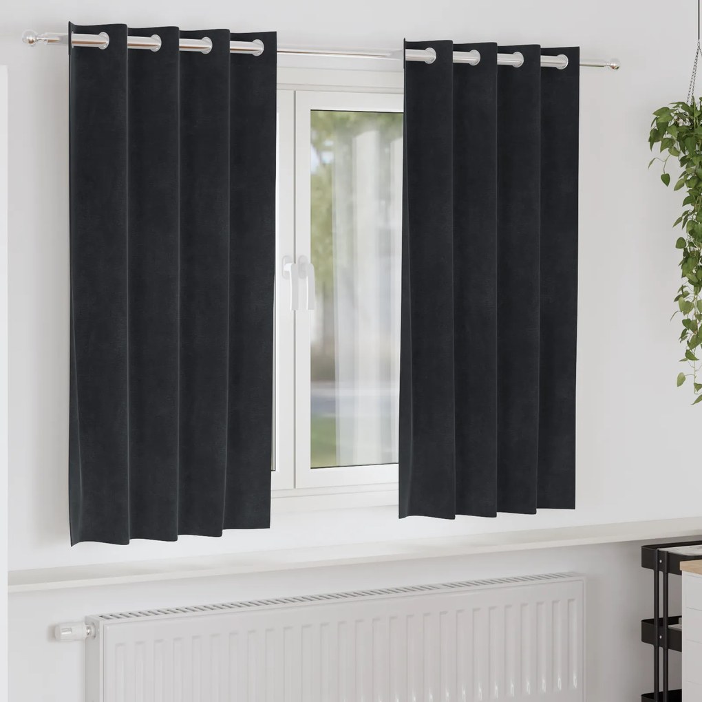 Cortinas Blackout vidaXL com Ilhós 2 pcs Veludo Preto