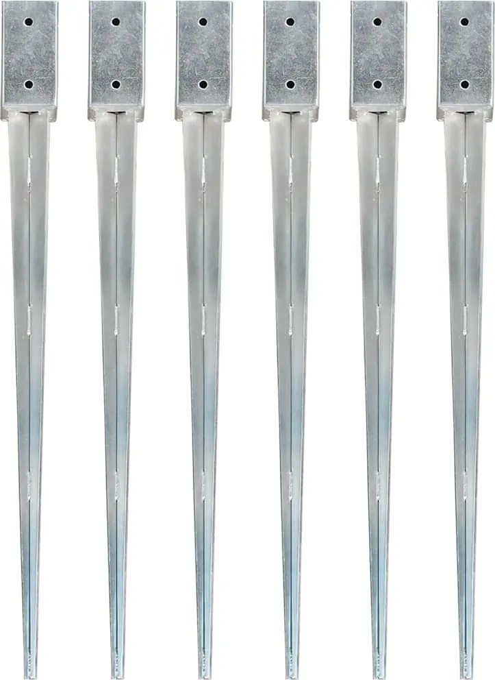 vidaXL Estacas de enterrar 6 pcs 7x7x90 cm aço galvanizado prateado