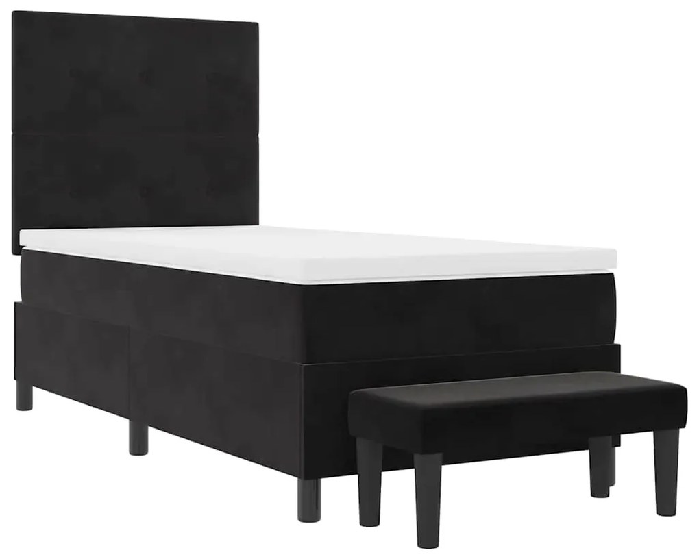 Cama Box com Colchão e Banco Preta 90x200 cm Veludo