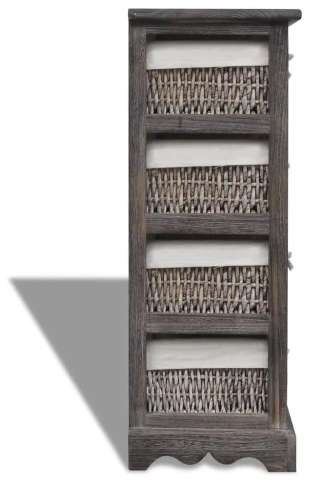 Estante de armazenamento de madeira com 4 cestos, castanho