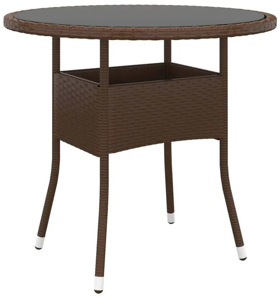 3 pcs conj. bistrô de jardim vime PE e vidro temperado castanho