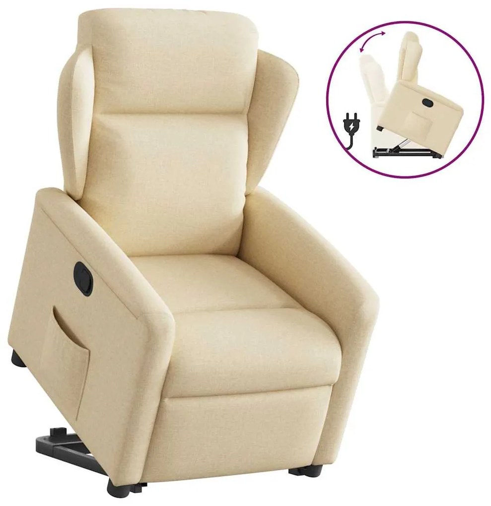 vidaXL Poltrona reclinável elevatória tecido cor creme