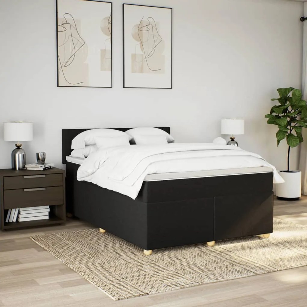Cama com molas/colchão 140x200 cm tecido preto